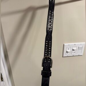 Free People Black Perforated Leather Belt with Silver Studs and Grommets